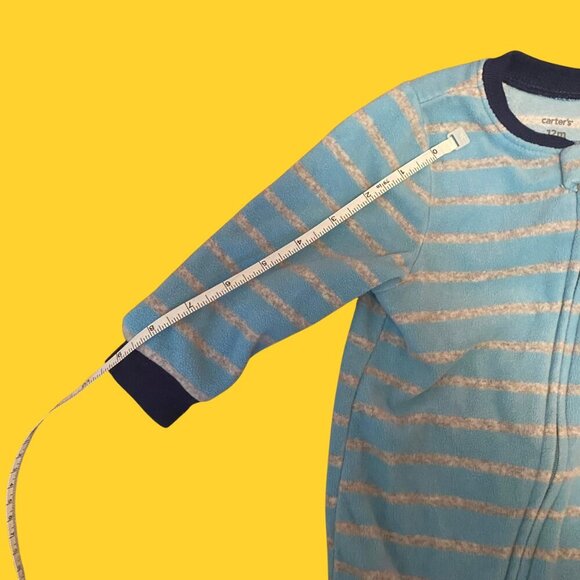 Carter’s Baby Sleeper | Blue Striped Footed Pajamas | Size 12M - Picture 4 of 7